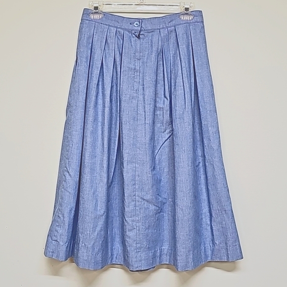 Vtg 80s 90s Peacock Sportswear chambray Pleated A-line skirt, pockets, size 12 - Picture 4 of 8